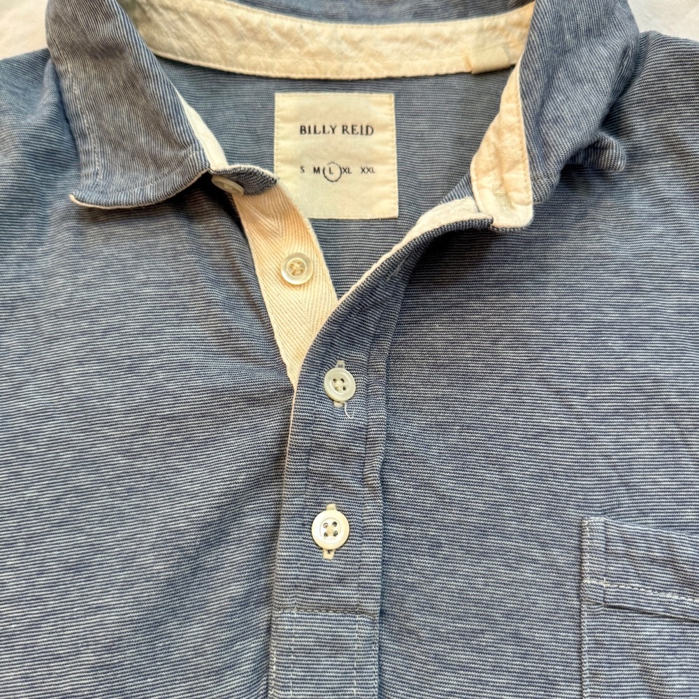 Classic Billy Reid Men’s Large Polo distressed Blue-gray navy with pocket